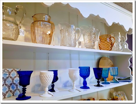 Milk Glass and vintage pitchers - The Cheese Gallery in Thornbury, Ontario @DownshiftingPRO