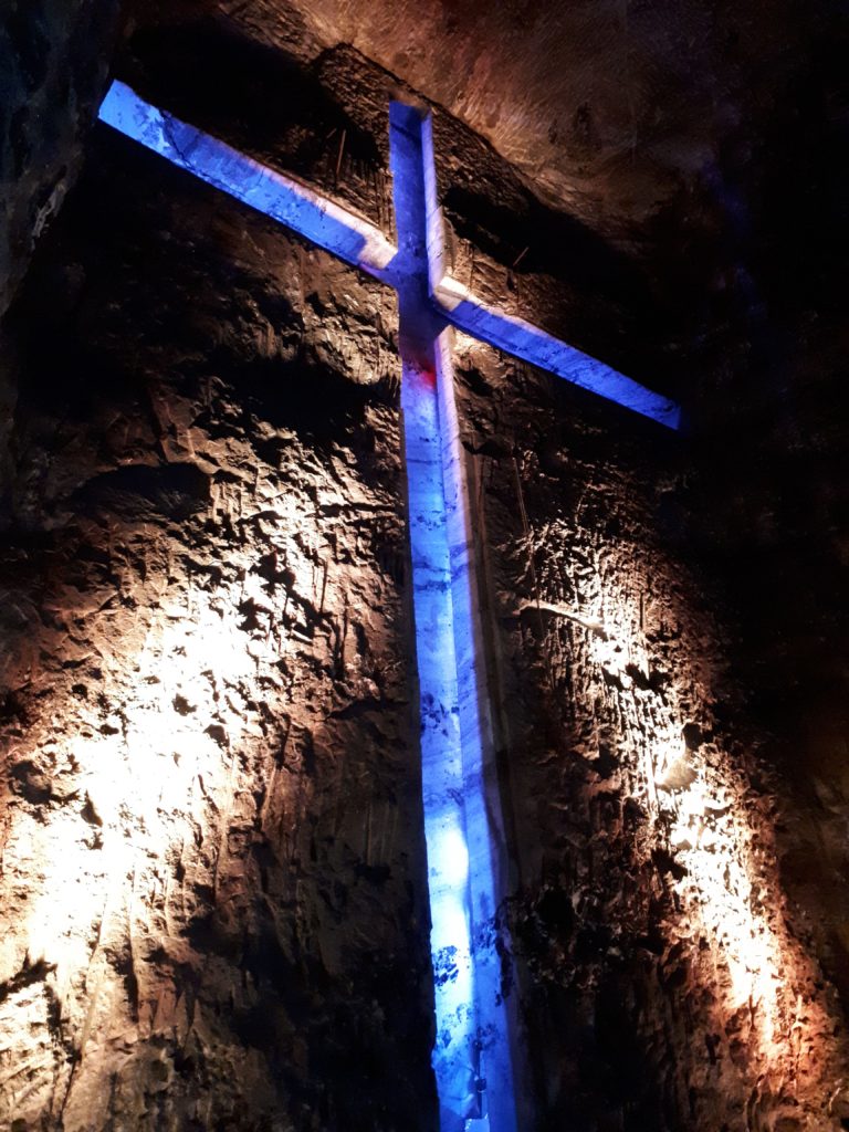 First Wonder of Colombia - The Salt Cathedral of Zipaquirá 11 The 145 meter cross carved into the Salt Cathedral in Zipaquira Colombia @DownshiftingPRO 1