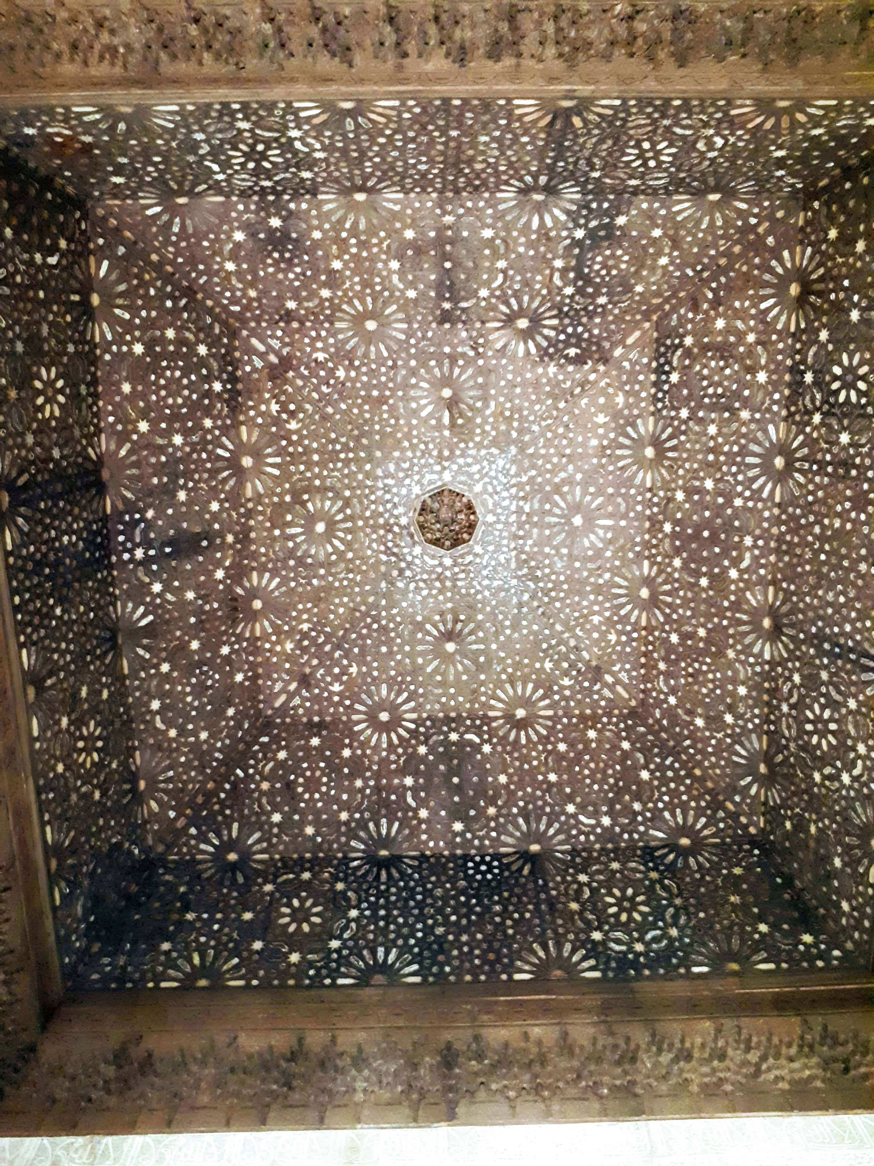 8,000 cedar wood pieces creates the mosaic ceiling of the Hall of Ambassadors in the Palacios Nazaries (Nasrid Palaces)