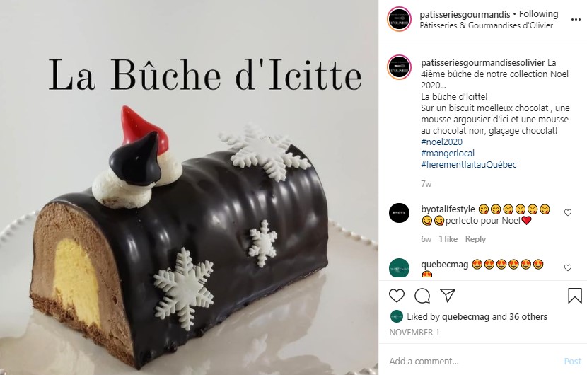 Delicious Traditions for Christmas in Quebec Maritime - Réveillon de Noël 8 La Buche Dicitte Christmas in Quebec Yule log via instagram