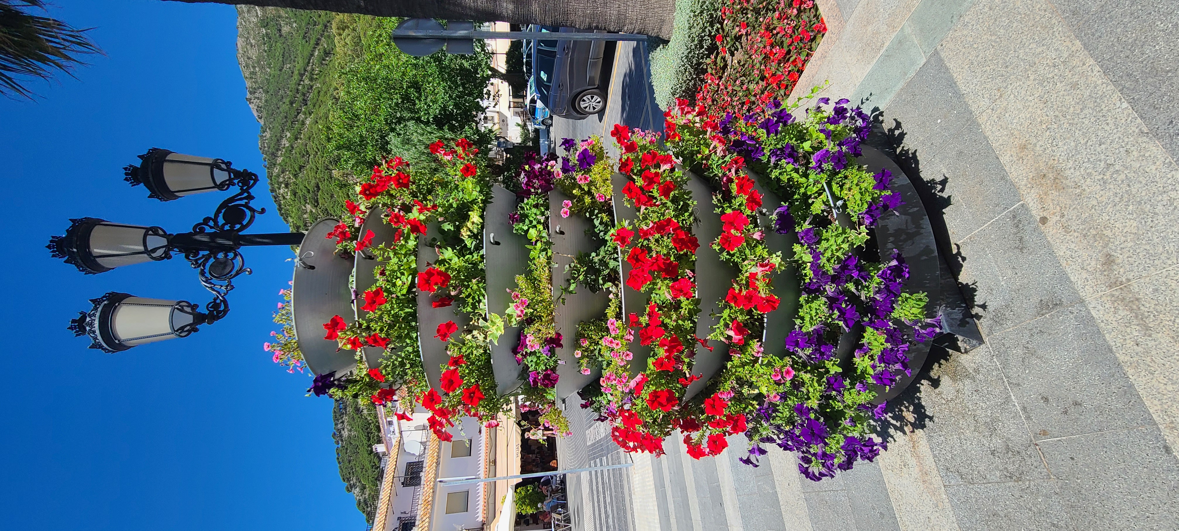 Quaint Pueblos Blancos in Southern Spain - Visiting Mijas 6 Visiting Spain - Flower abound everywhere from towers to simple blue pots on the wall.