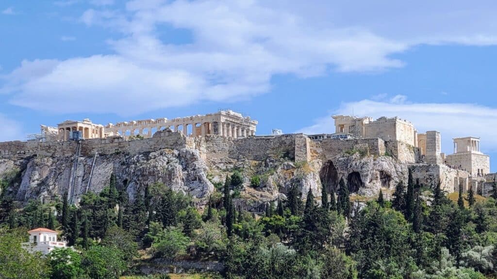 Working on your vacation is a workcationPicture of the Acropolis in Greece Photo Credit: Margarita Ibbott @Downshiftingpro
