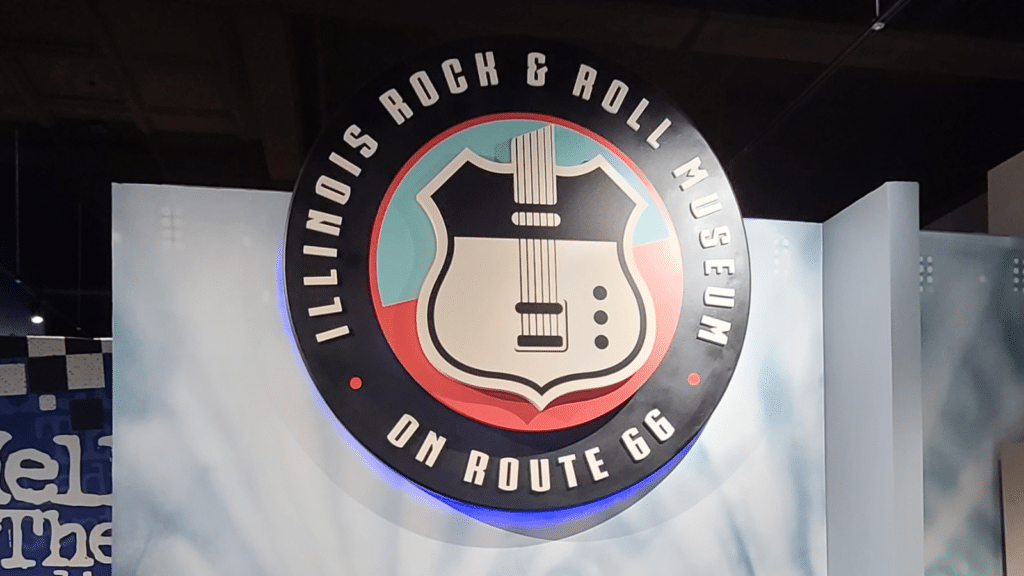 Logo for the Illinois Rock and Roll Museum on Route 66 