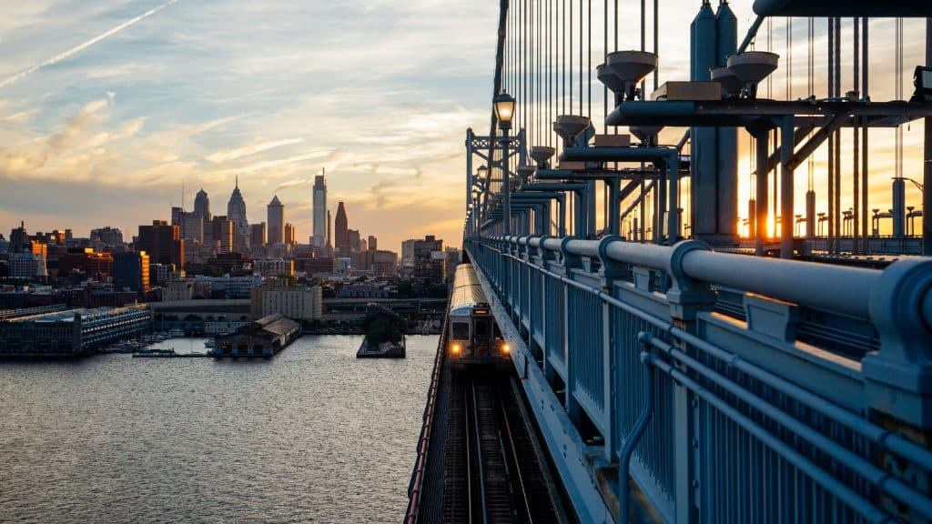 Sunset on the Benjamin Franklin Bridge Photo Credit K. Huff for PHLCVB