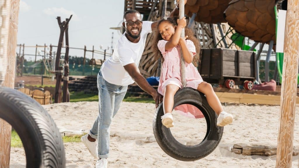 15 Great Ideas on How to Plan a Stress-Free Family Vacation 6 Family at a Playground Photo Credit EdZbarzhyvetsky via Depositphotos 1