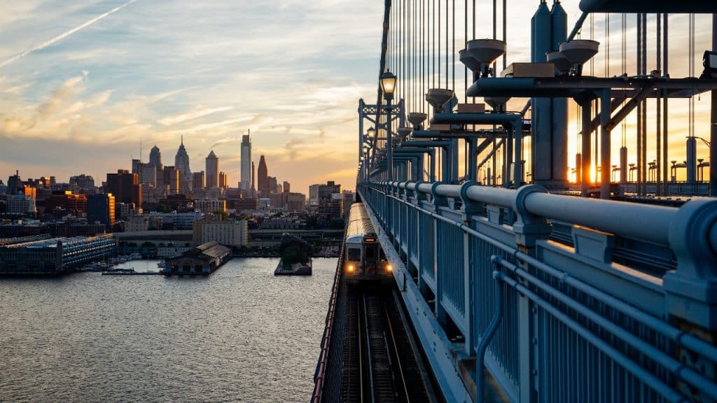 Sunset on the Benjamin Franklin Bridge Photo Credit K. Huff for PHLCVB
