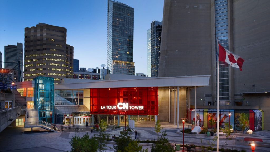Toronto CityPASS: 5 Outstanding Attractions You Can’t Miss 15 CN Tower — CN Tower entrance at dusk. CN Tower designs are marks of Canada Lands Company Limited. Used with permission CityPASS® Photo Credit Toronto Zoo